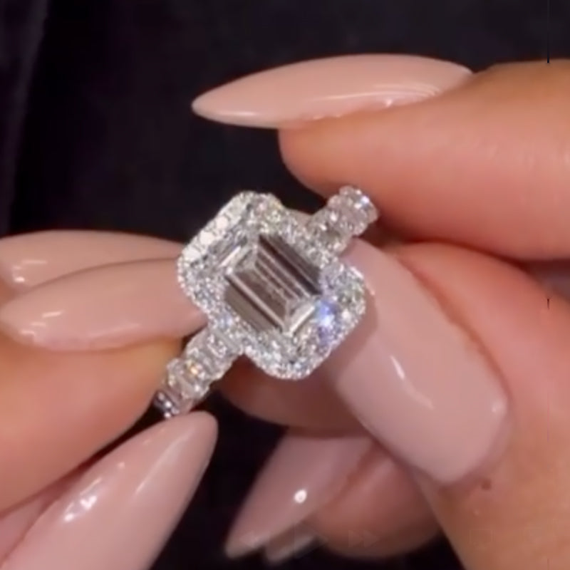 Louily Dainty 2.5Ct Halo Emerald Cut Engagement Ring For Women - louilyjewelry
