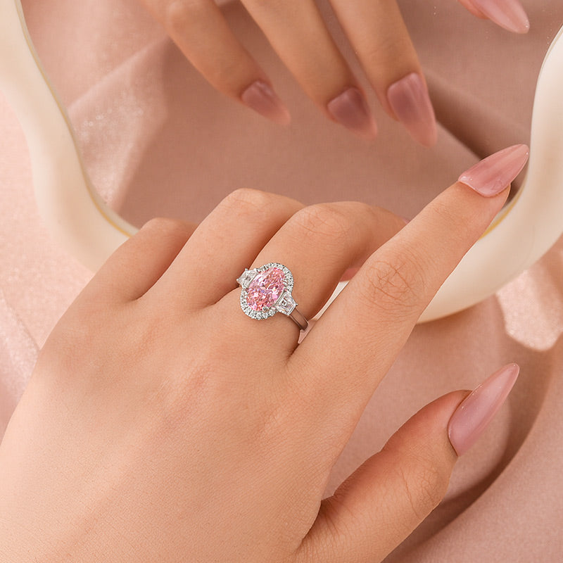 2.5Ct Halo Oval Cut Three Stone Engagement Ring Promise Ring For Her - louilyjewelry