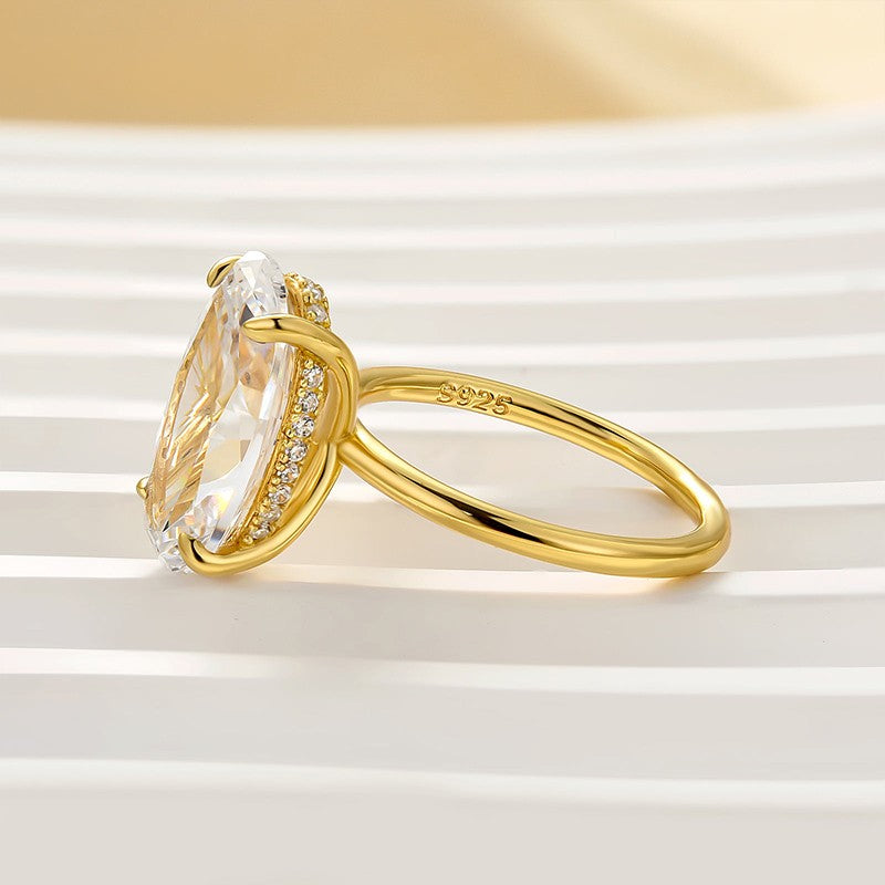 5.0Ct Oval Cut Hidden Halo Engagement Ring Travel Ring In Sterling Silver