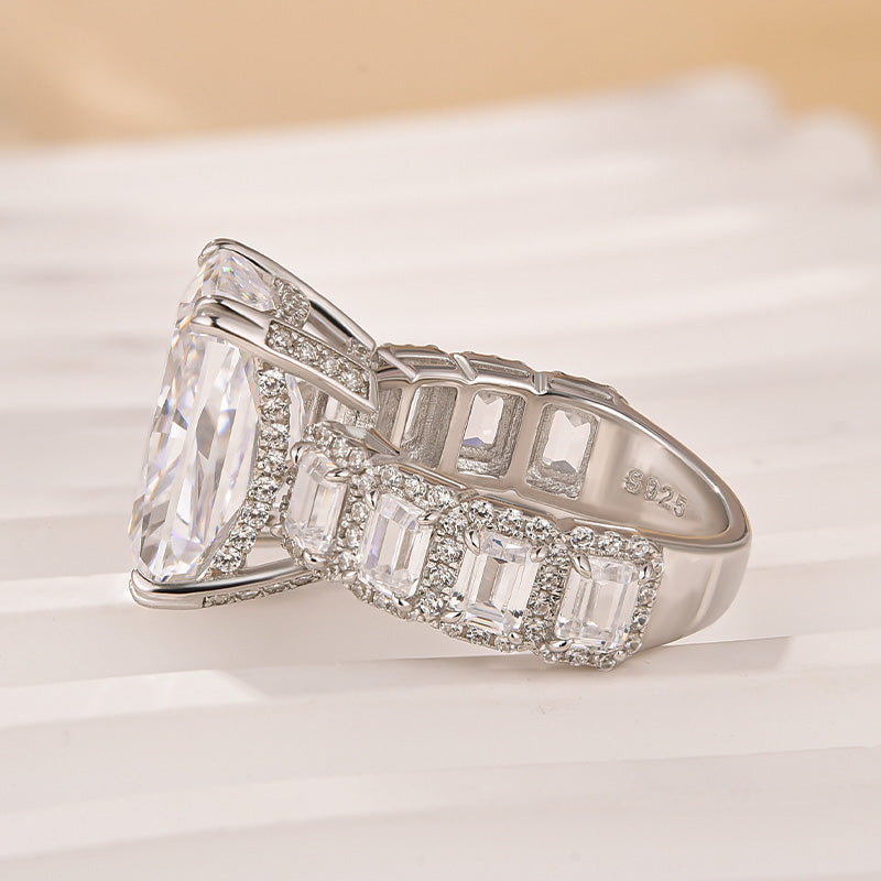 10.0Ct Radiant Cut Engagement Ring Travel Ring With Emerald Cut Band Stone - louilyjewelry