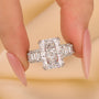 10.0Ct Radiant Cut Engagement Ring Travel Ring With Emerald Cut Band Stone - louilyjewelry