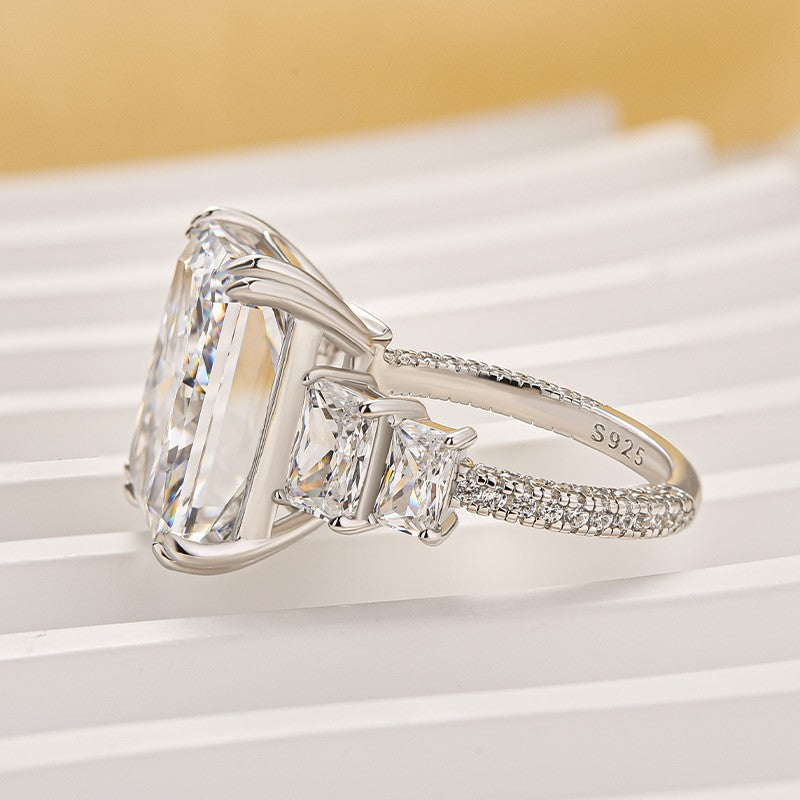10.0Ct Radiant Cut Three Stone Luxe Engagement Ring In Sterling Silver