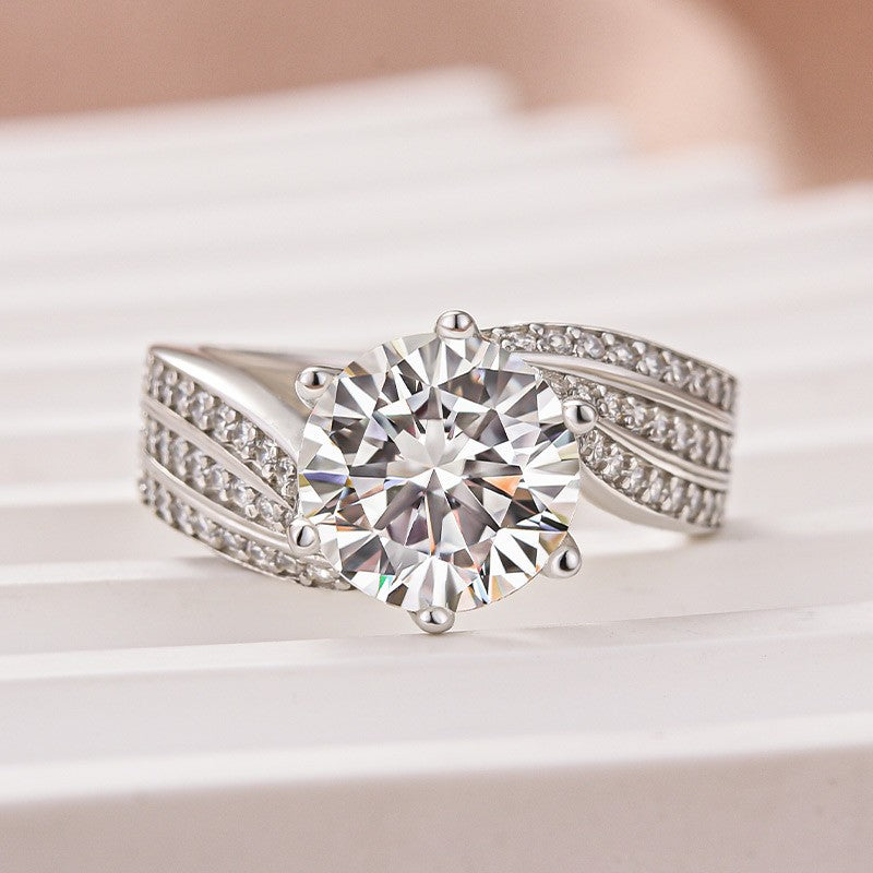 Moissanite 3.0 Ct Round Cut Twist White Gold Promise Ring