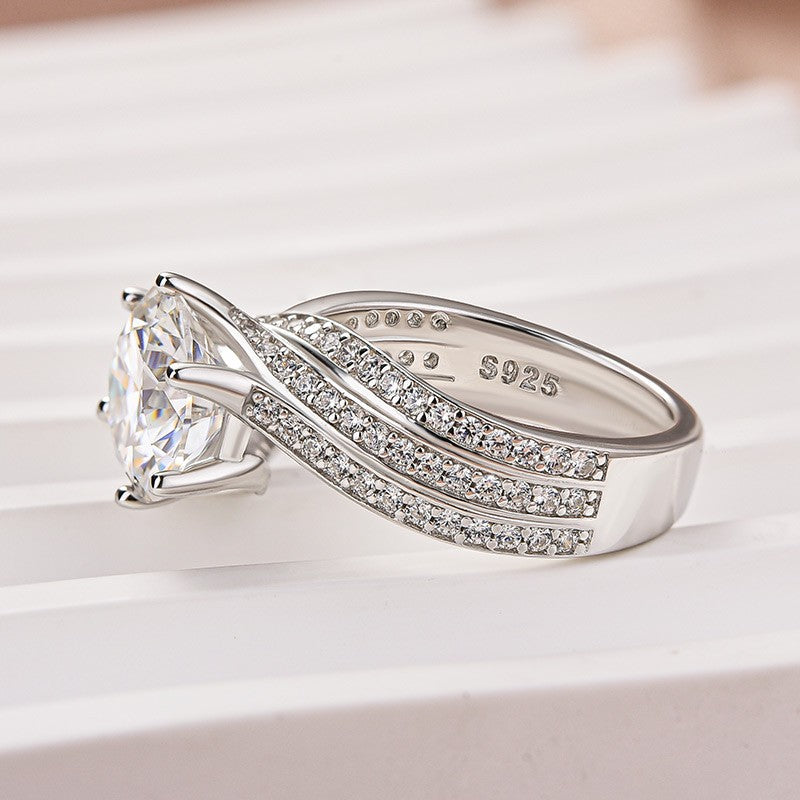 Moissanite 3.0 Ct Round Cut Twist White Gold Promise Ring