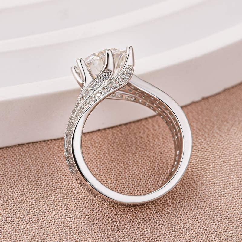 Moissanite 3.0 Ct Round Cut Twist White Gold Promise Ring