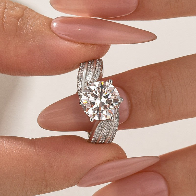 Moissanite 3.0 Ct Round Cut Twist White Gold Promise Ring