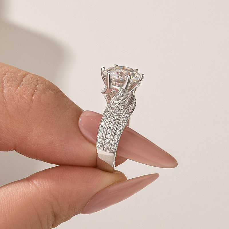 Moissanite 3.0 Ct Round Cut Twist White Gold Promise Ring