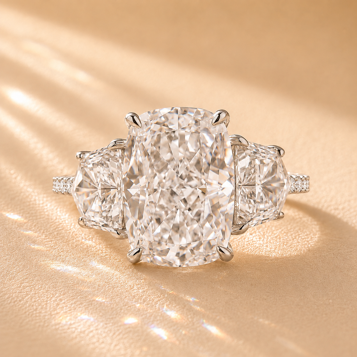 6.0 Ct Elongated Cushion Cut Simulated Diamond Three-Stone Travel Engagement Ring in S925 Sterling Silver