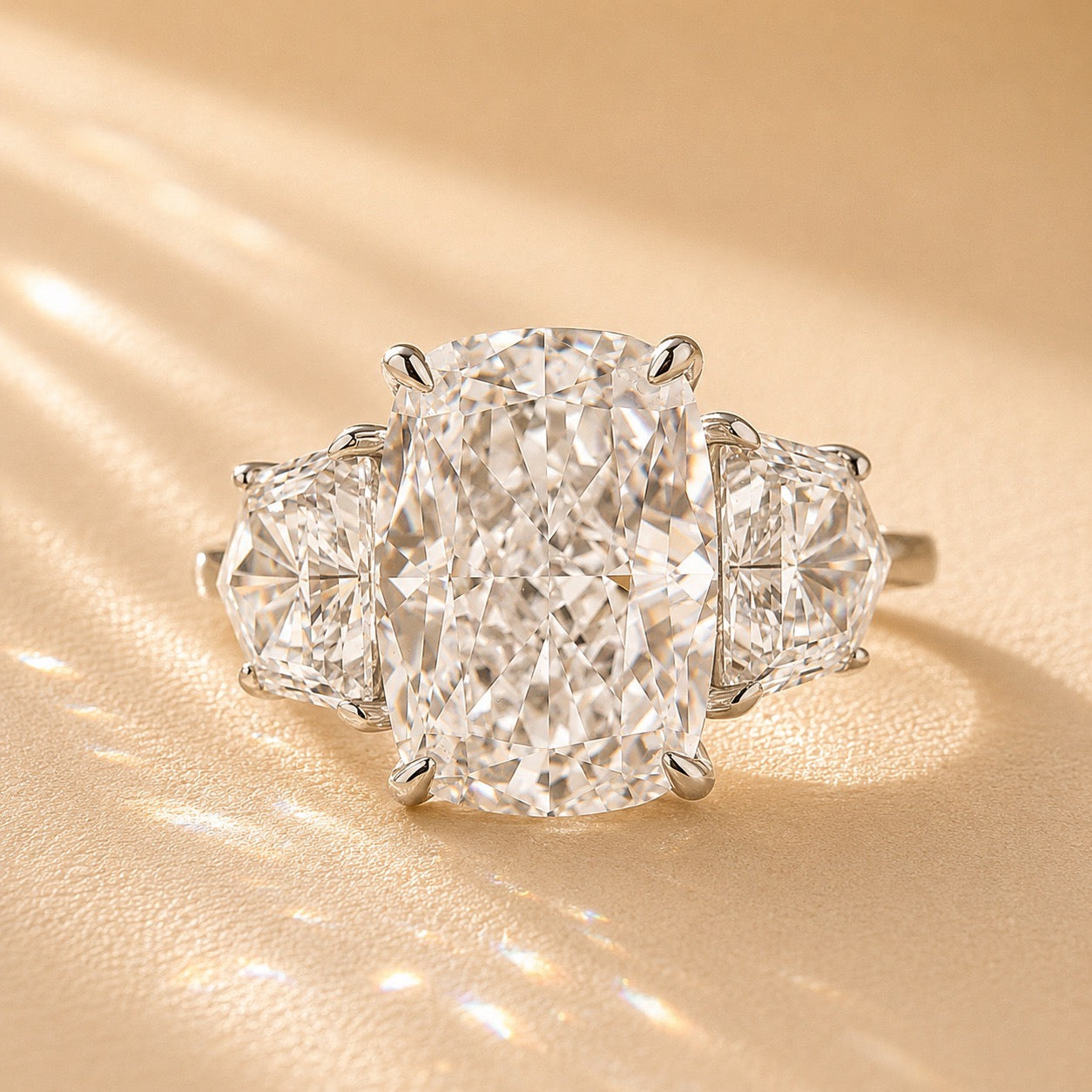 6.0Ct Three Stone Cushion Cut Engagement Ring Travel Ring In Sterling Silver