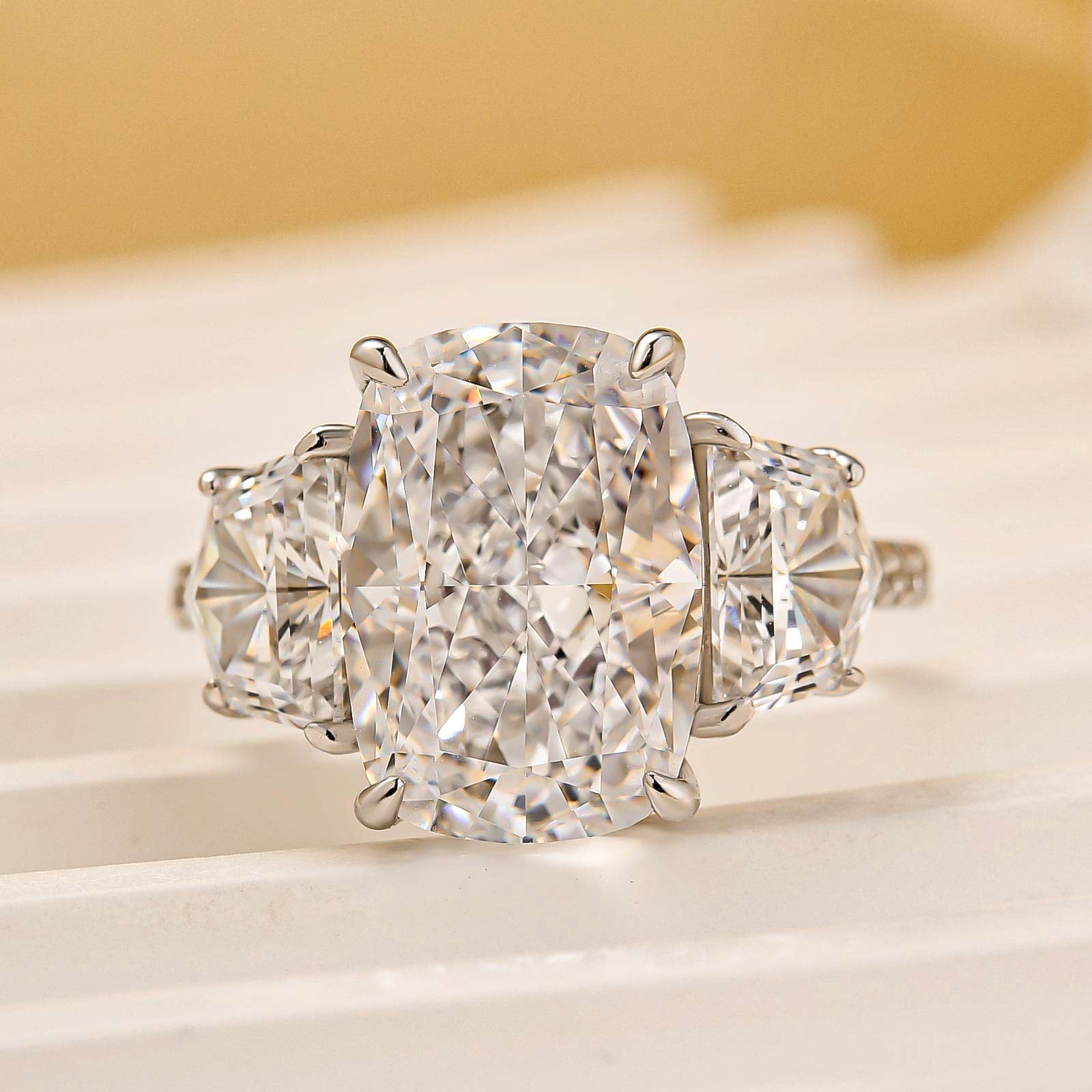 6.0Ct Three Stone Cushion Cut Engagement Ring Travel Ring In Sterling Silver