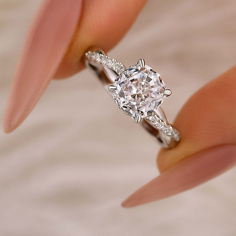 2.0Ct Cushion Cut Twist Engagement Ring Travel Ring In Sterling Silver