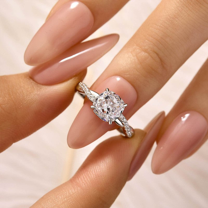 2.0Ct Cushion Cut Twist Engagement Ring Travel Ring In Sterling Silver