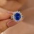4.0Ct Halo Oval Cut Blue Stone Split Shank Engagement Ring In Sterling Silver - louilyjewelry