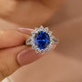 4.0Ct Halo Oval Cut Blue Stone Split Shank Engagement Ring In Sterling Silver - louilyjewelry