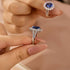 4.0Ct Halo Oval Cut Blue Stone Split Shank Engagement Ring In Sterling Silver - louilyjewelry