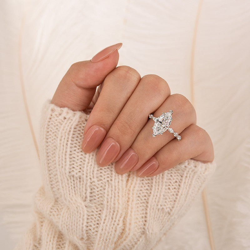 3.0Ct Marquise Cut Engagement Ring Travel Ring In Sterling Silver