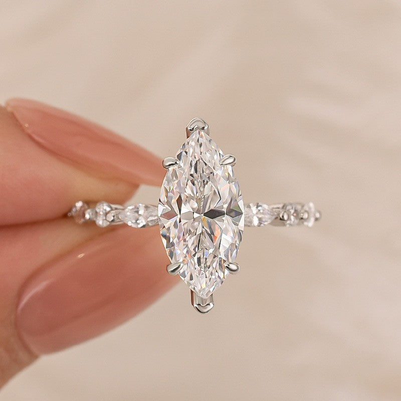3.0Ct Marquise Cut Engagement Ring Travel Ring In Sterling Silver