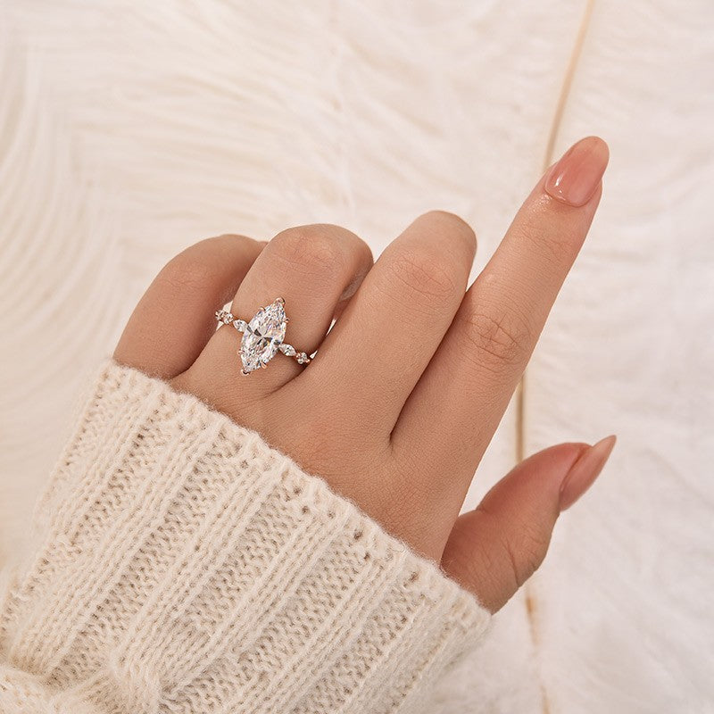 3.0Ct Marquise Cut Engagement Ring Travel Ring In Sterling Silver