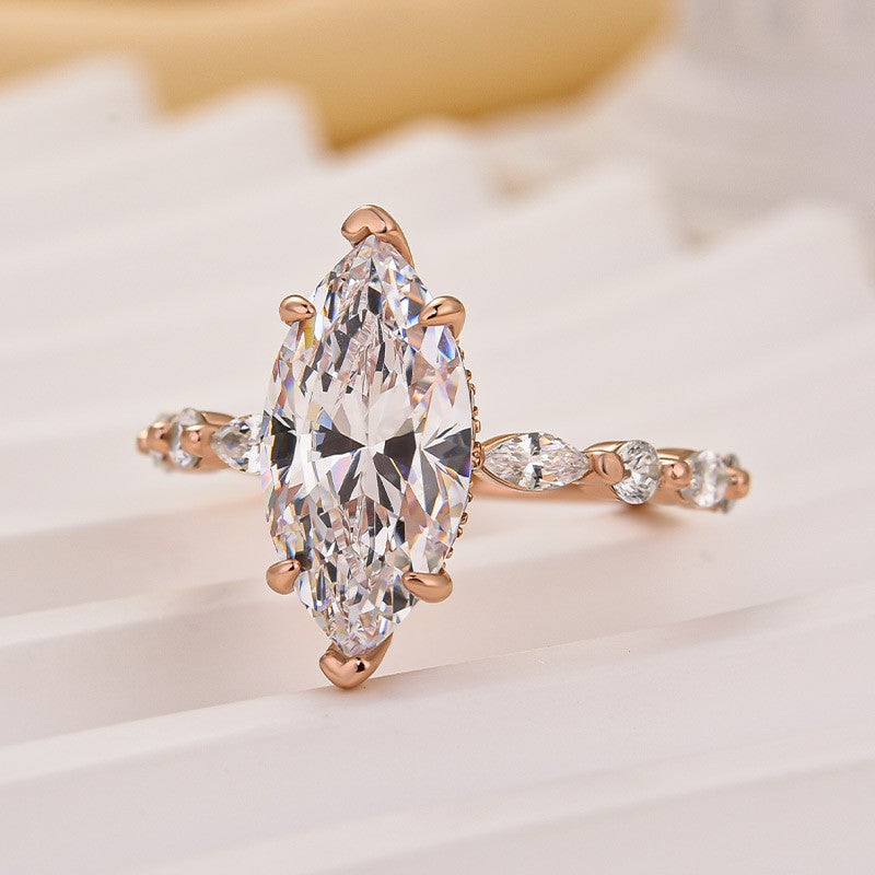 3.0Ct Marquise Cut Engagement Ring Travel Ring In Sterling Silver