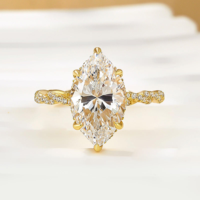 4.0Ct Marquise Cut Twist Hidden Halo Engagement Ring Travel Ring In Sterling Silver - louilyjewelry
