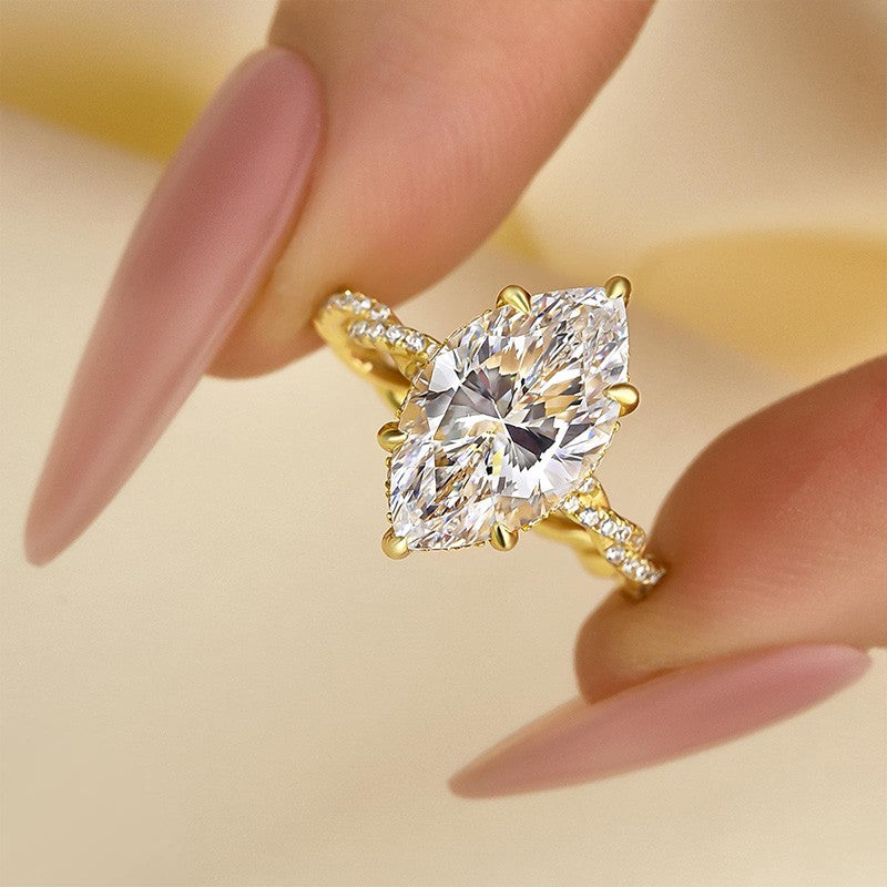 4.0Ct Marquise Cut Twist Hidden Halo Engagement Ring Travel Ring In Sterling Silver - louilyjewelry