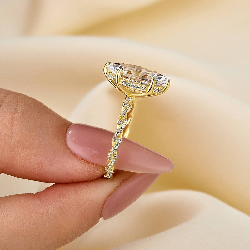 4.0Ct Marquise Cut Twist Hidden Halo Engagement Ring Travel Ring In Sterling Silver - louilyjewelry