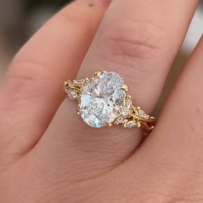 Vintage Moissanite 3.0Ct Oval Cut Side Stone Twist Engagement Ring In Sterling Silver