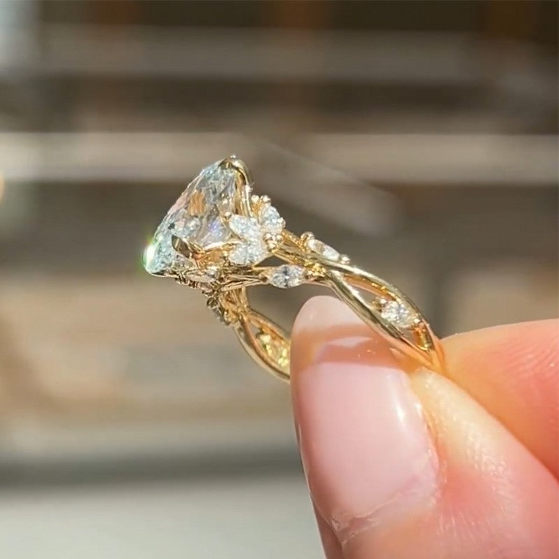 Vintage Moissanite 3.0Ct Oval Cut Side Stone Twist Engagement Ring In Sterling Silver