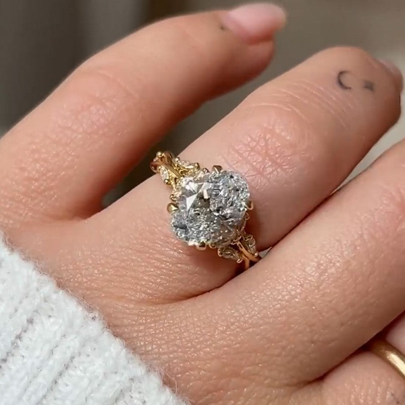 Vintage Moissanite 3.0Ct Oval Cut Side Stone Twist Engagement Ring In Sterling Silver