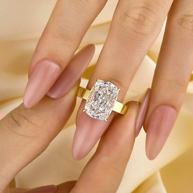 8.5Ct Elongated Cushion Cut Hidden Halo Engagement Ring Travel Ring - louilyjewelry