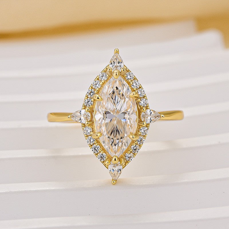 Vinatge Moissanite 1.5Ct Marquise Cut Halo Engagement Ring Travel Ring For Her - louilyjewelry