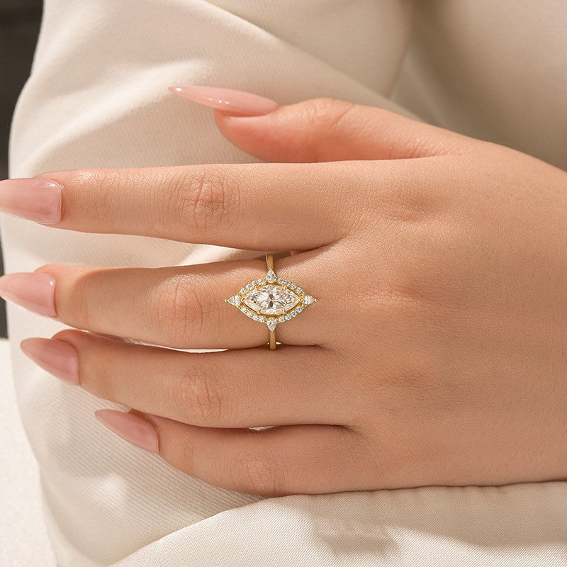 Vinatge Moissanite 1.5Ct Marquise Cut Halo Engagement Ring Travel Ring For Her - louilyjewelry
