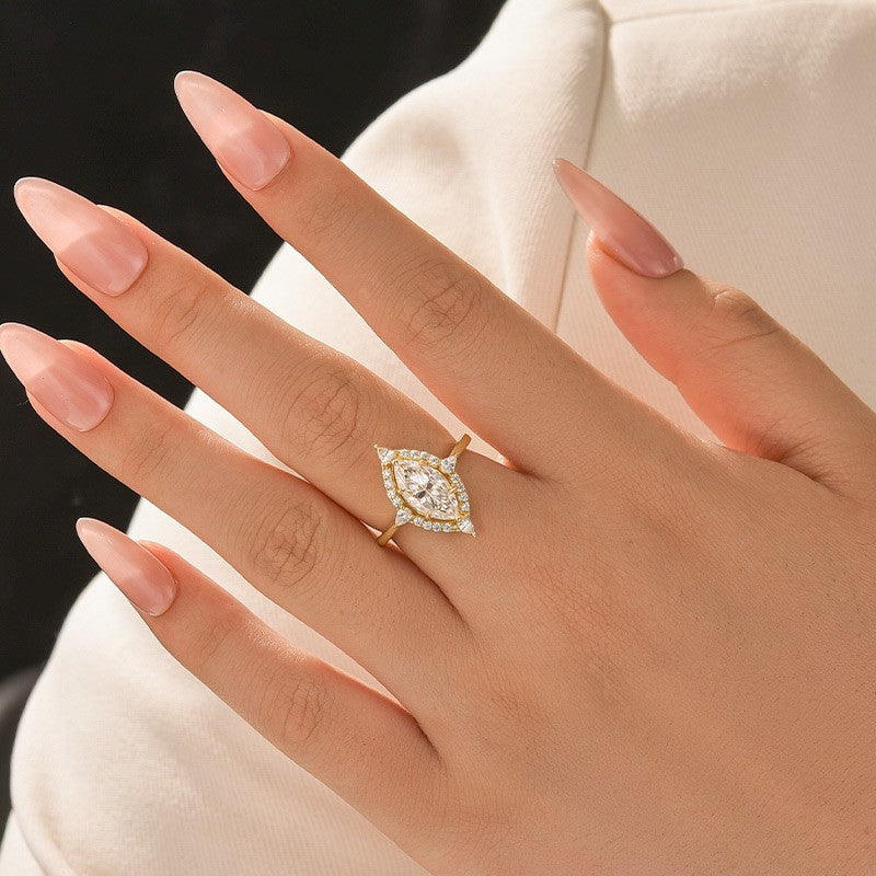 Vinatge Moissanite 1.5Ct Marquise Cut Halo Engagement Ring Travel Ring For Her - louilyjewelry
