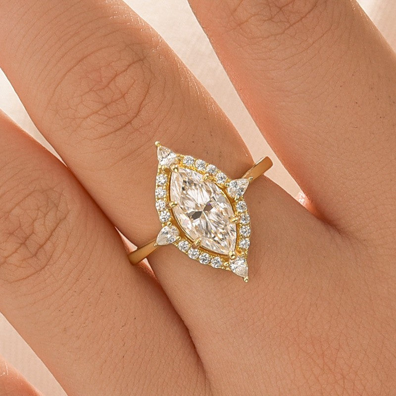Vinatge Moissanite 1.5Ct Marquise Cut Halo Engagement Ring Travel Ring For Her - louilyjewelry
