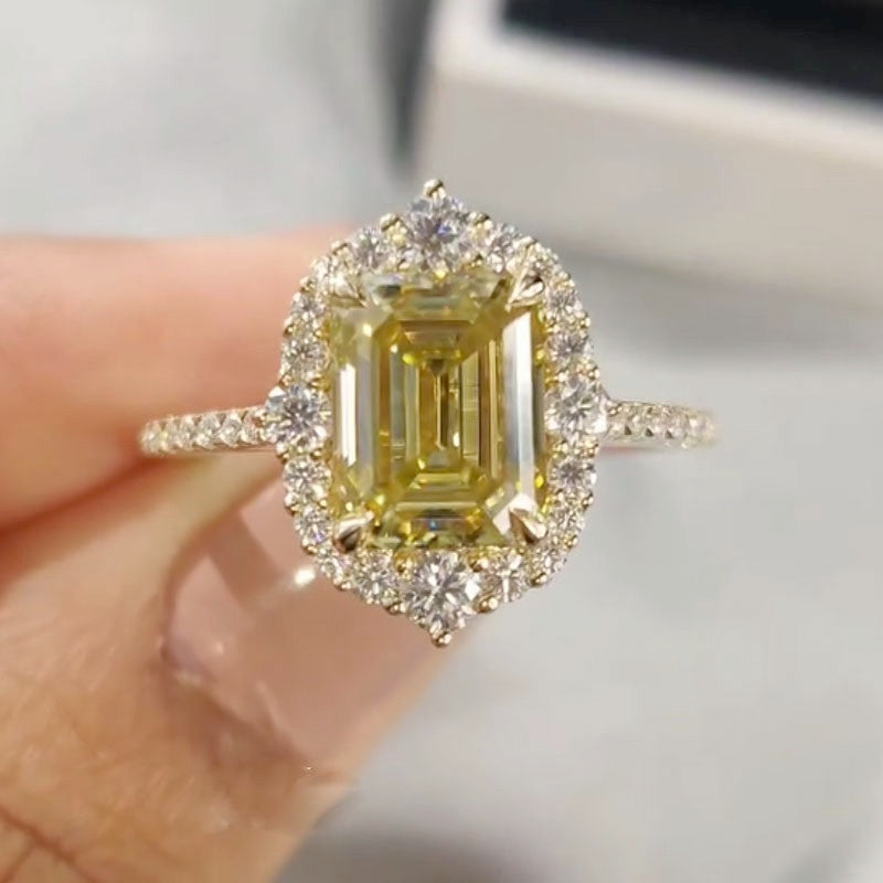 Vintage 3.5Ct Emerald Cut Yellow Stone Engagement Ring In Sterling Silver