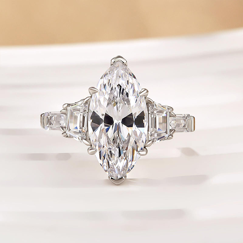 4.0Ct Marquise Cut Three Stone Engagement Ring In Sterling Silver - louilyjewelry