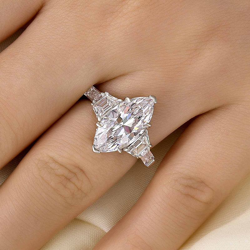 4.0Ct Marquise Cut Three Stone Engagement Ring In Sterling Silver - louilyjewelry