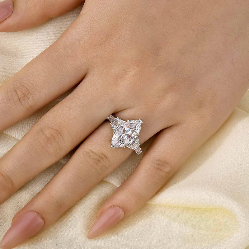 4.0Ct Marquise Cut Three Stone Engagement Ring In Sterling Silver - louilyjewelry