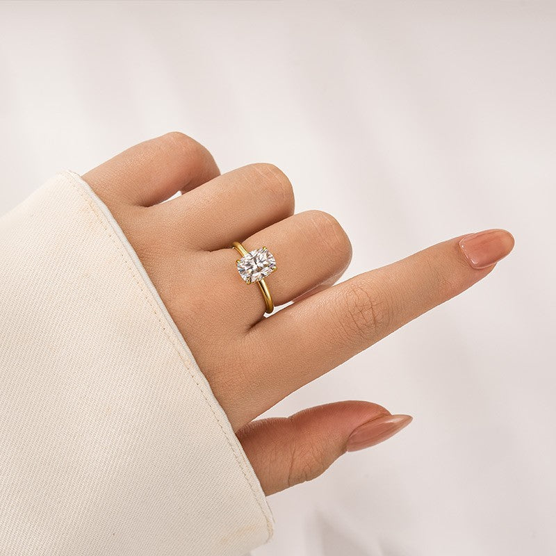 Moissanite 2.5 Ct Cushion Cut Solitaire Yellow Gold Promise Ring For Women