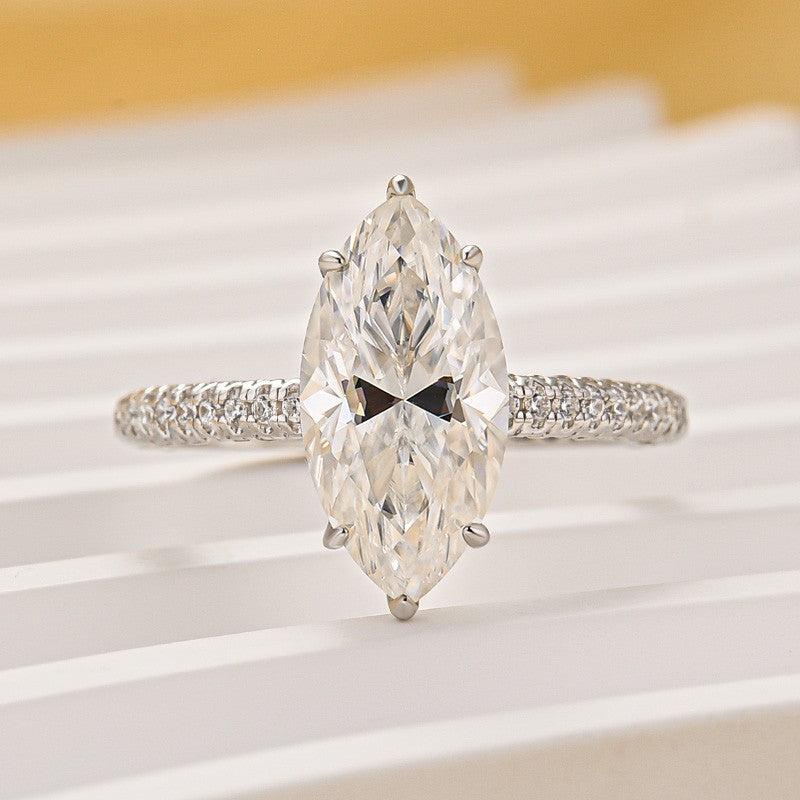 Moissanite 3.0Ct Marquise Cut Classic Engagement Ring In Sterling Silver
