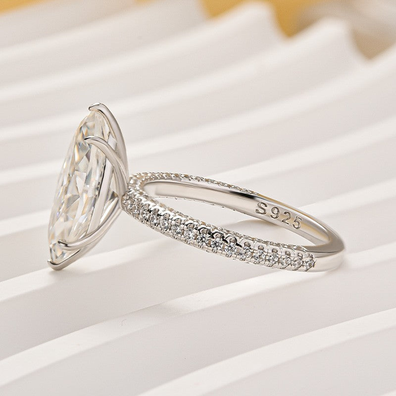Moissanite 3.0Ct Marquise Cut Classic Engagement Ring In Sterling Silver