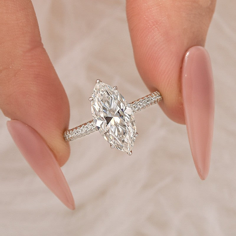 Moissanite 3.0Ct Marquise Cut Classic Engagement Ring In Sterling Silver
