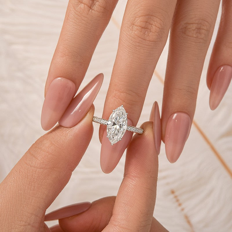 Moissanite 3.0Ct Marquise Cut Classic Engagement Ring In Sterling Silver