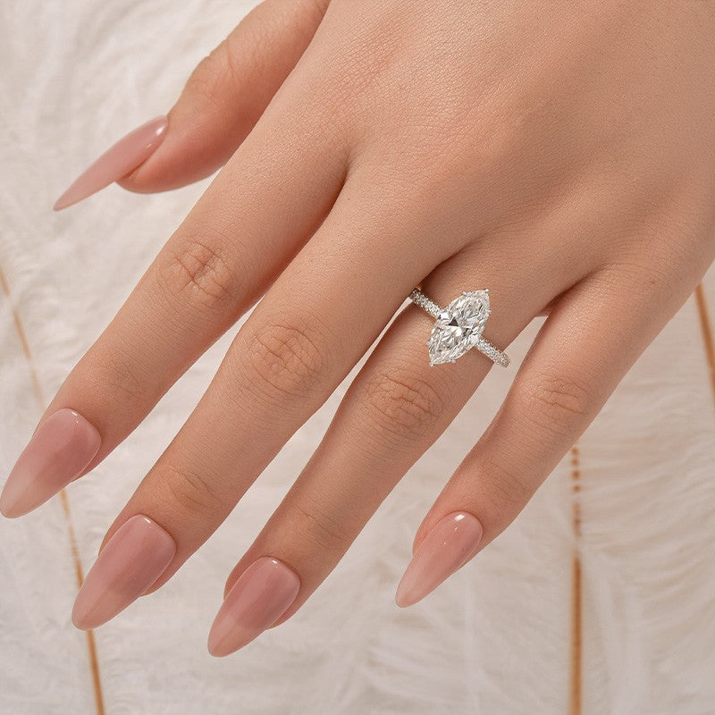Moissanite 3.0Ct Marquise Cut Classic Engagement Ring In Sterling Silver