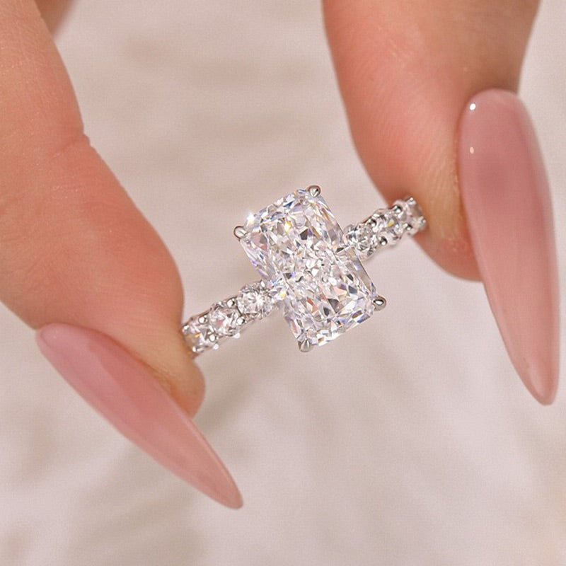 S925 Moissanite/Simulated Diamond Classic 3.5Ct Radiant Cut Engagement Ring Promise Ring For Her