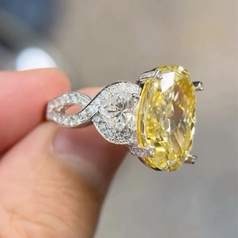 Luxe 8.0Ct Yellow Oval Cut Three Stone Engagement Ring In Sterling Silver