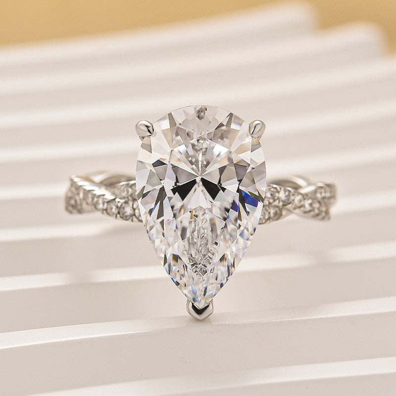 4.25Ct Pear Cut Twist Engagement Ring In Sterling Silver