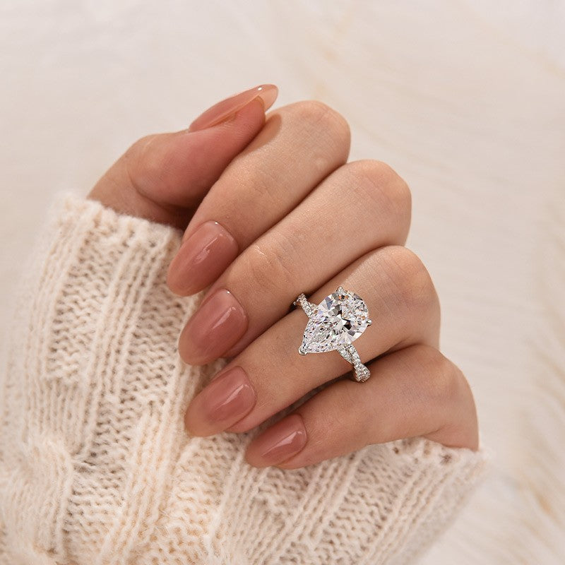 4.25Ct Pear Cut Twist Engagement Ring In Sterling Silver