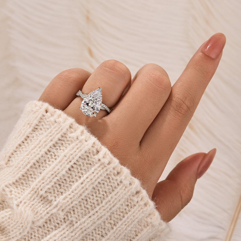 4.25Ct Pear Cut Twist Engagement Ring In Sterling Silver