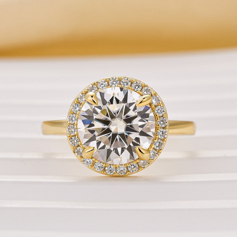 Moissanite Classic 3.0Ct Round Cut Halo Engagement Ring In Sterling Silver - louilyjewelry